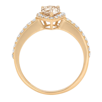 0.8Ct Pear Cut Champagne Simulated Diamond 14K Yellow Gold Anniversary Engagement Halo Ring Size 10
