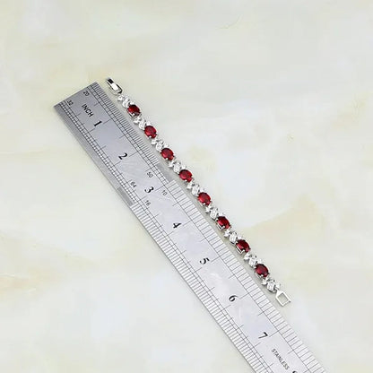 Trendy Oval Red Ruby white Topaz 925 Silver Bracelets Charm For Women