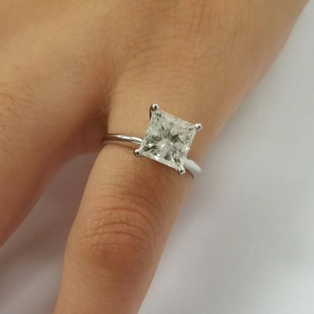 Pompeii 2Ct Princess Cut Diamond Solitaire Engagement Ring 14K White Gold ((G-H),I2-I3)
