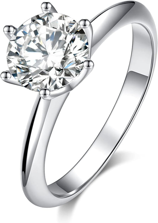 Moissanite Wedding Ring, Classic 1Ct Engagement Ring for Women, 925 Sterling Silver D Color VVS Diamond Ring with Certificate of Authenticity