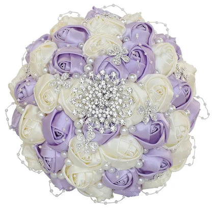 21CM Silk Rose Pearl Rhinestone New Style Bridal Bouquet Wedding Supplies Diamond Brooch Bouquet Bridesmaid Holding Flowers