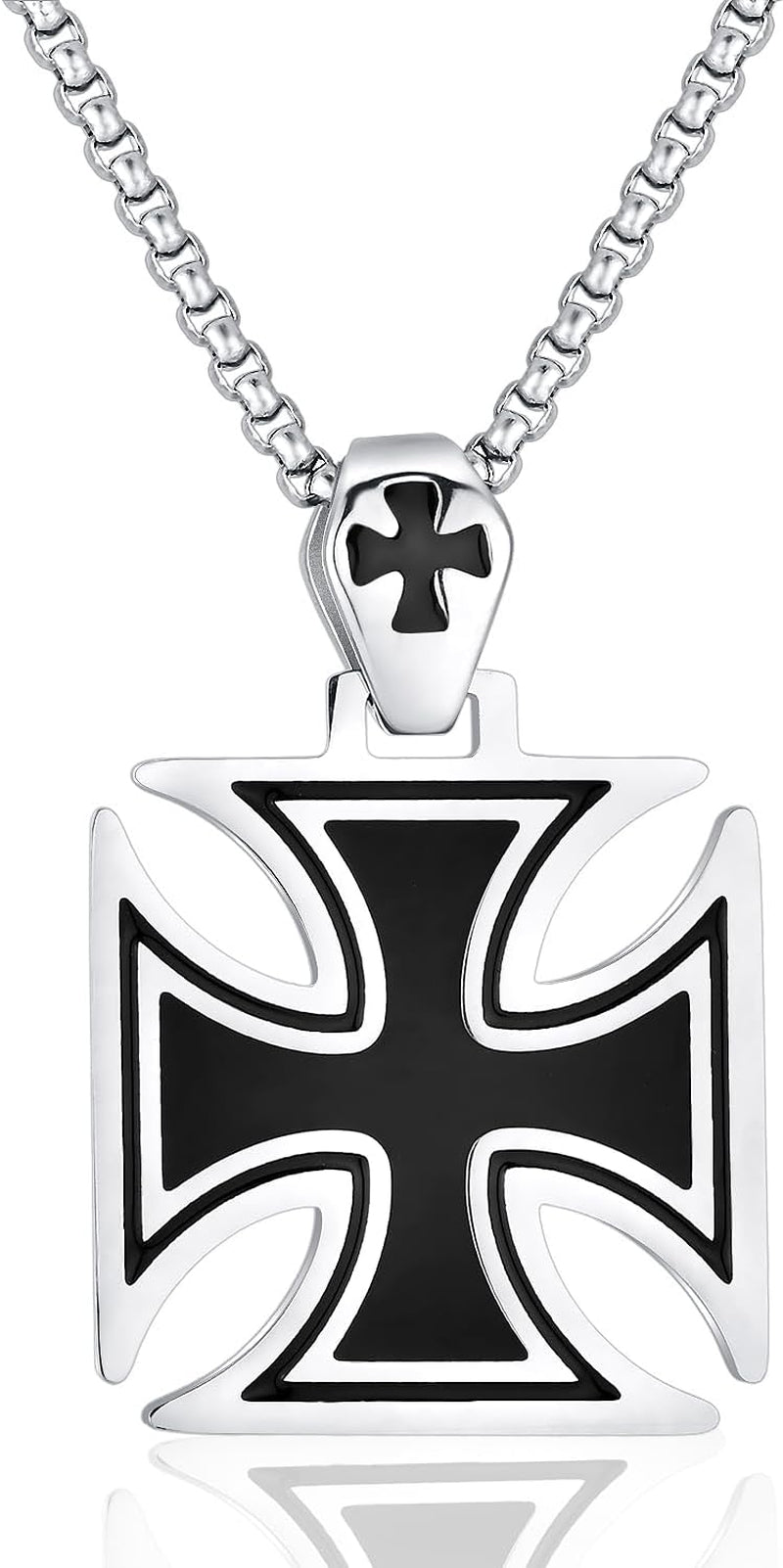 Stainless Steel Templar Knight Cross Pendant Biker Mens Womens Necklace 24Inch Chain Silver