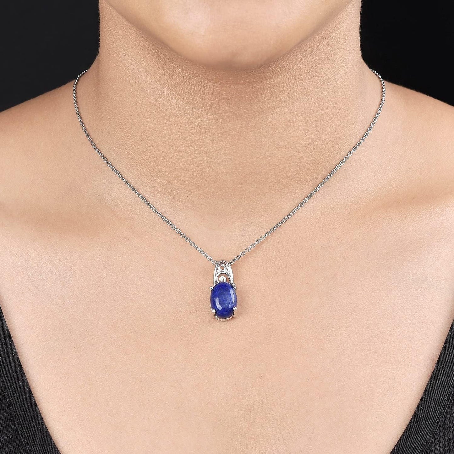 Blue Lapis Lazuli Natural Healing Crystal Stone Decorations Bail Pendant Necklace 20 Stainless Steel Fashion Delicate Unique Jewelry Gifts for Women