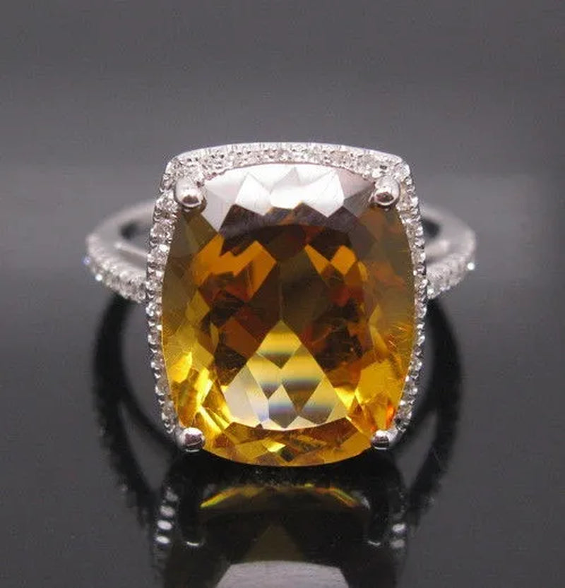 7.53CT Solid 925 Sterling Silver Natural Citrine Ring Jewelry Set