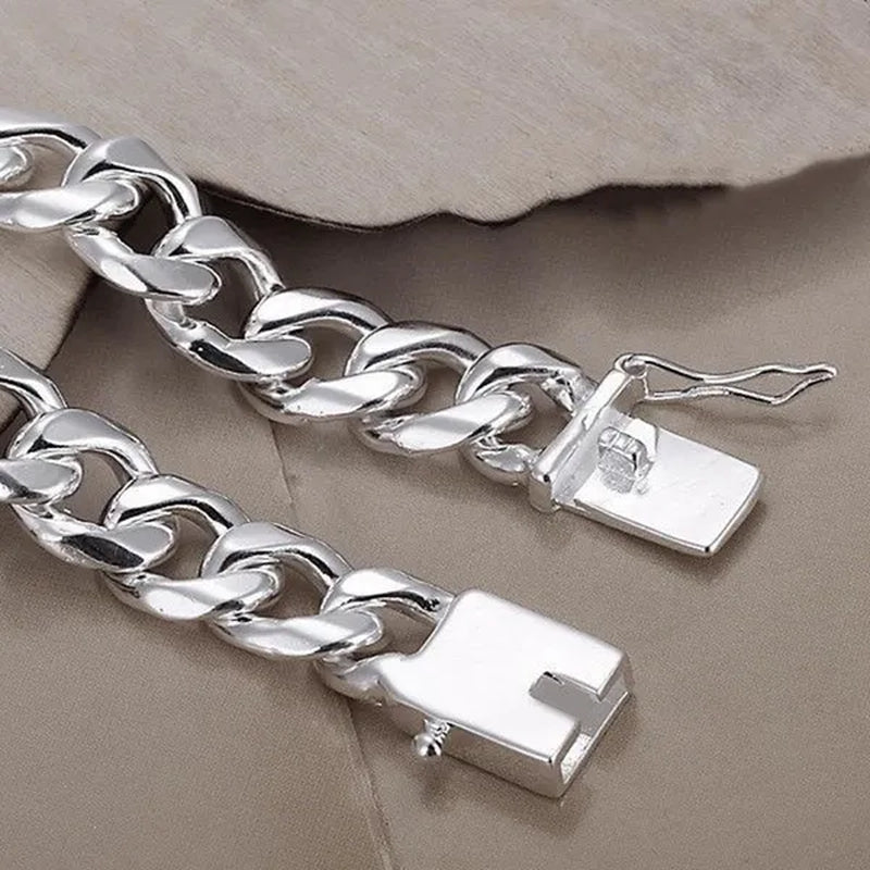 Personality 925 Sterling Silver 10Mm Cuban Chain Necklace for Boy Women Fashion Jewelry Punk Link Necklace Christmas Gifts