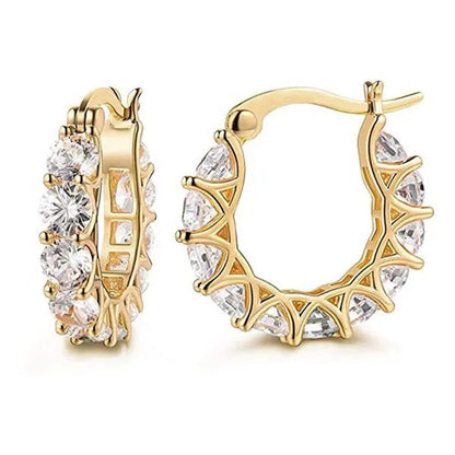 Gold Plated Earrings Silver Color Post Zircon Party Engagement Hoop Earrings for Women Elegant Gift