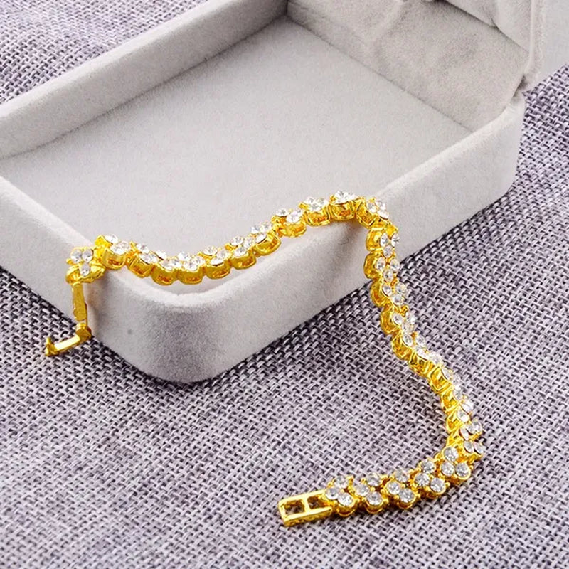 Hip Hop Bling Iced Out Cubic Zirconia Charm Bracelet Gold Silver Tennis Chain Bracelets Women 3 Row Link Chain Jewelry