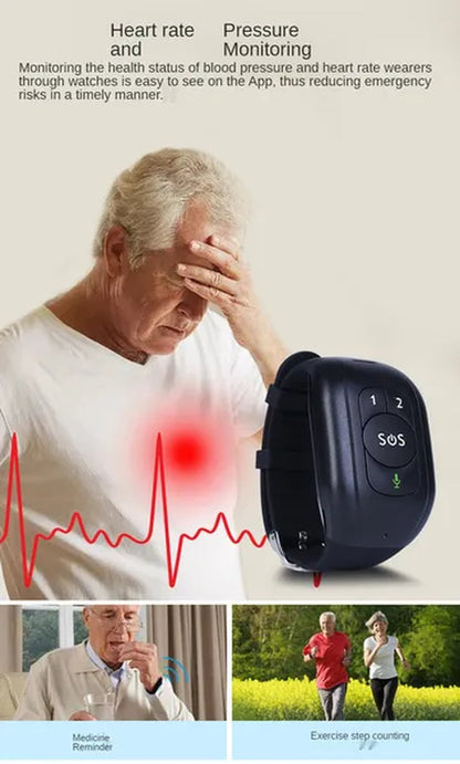 Elderly GPS Positioning Bracelet Waterproof Anti-Lost Heart Rate Blood Pressure Body Temperature Dementia Blind Smart Positioning Watch