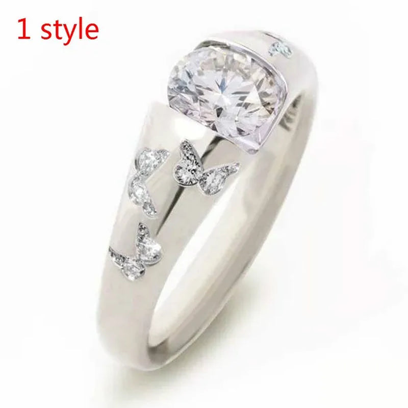 Latest Creative Lady Fashion Fresh Butterfly Ring Elegant Temptation Princess Engagement Wedding Ring Anniversary Gift Birthday Party Jewelry Size US5-11 (6 Colors)