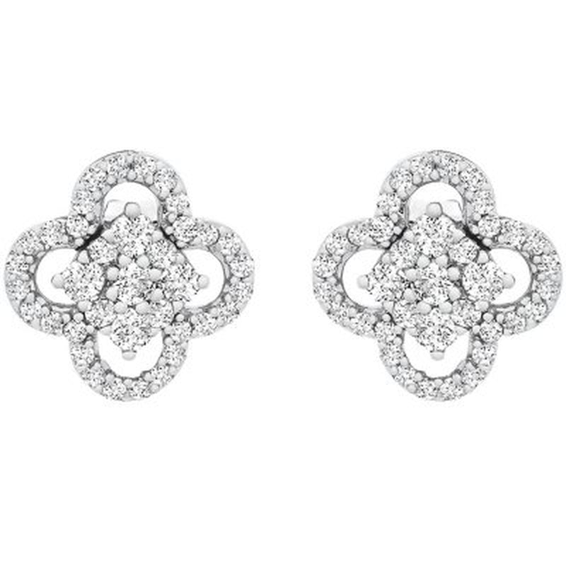 0.25 CT. T.W. I-I1 White Gold Diamond Clover Flower Stud Earrings
