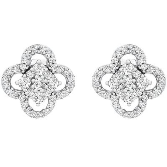 0.25 CT. T.W. I-I1 White Gold Diamond Clover Flower Stud Earrings