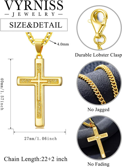 18K Gold Cross Necklace for Men Gold Cross Pendant Minimalist Cross Christian Jewelry Religious Gift