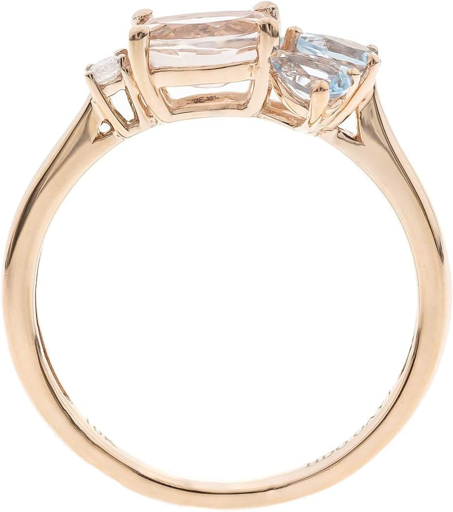 Gin and Grace 10K Rose Gold Genuine Aquamarine & Genuine Morganite Ring with Diamonds for Women | Ethically, Authentically & Organically Sourced (Oval & Pear) Shaped Aquamarine Hand-Crafted Jewelry for Her | Aquamarine Ring for Women