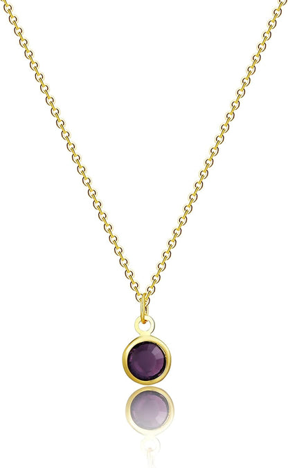 18K Gold Plated Dainty Birthstone Pendant Necklace Personalized Minimalist Simulated Diamond Cubic Zirconia Birthstone Charm Everyday Necklaces Simple Birthday Gift Daily Jewelry for Women