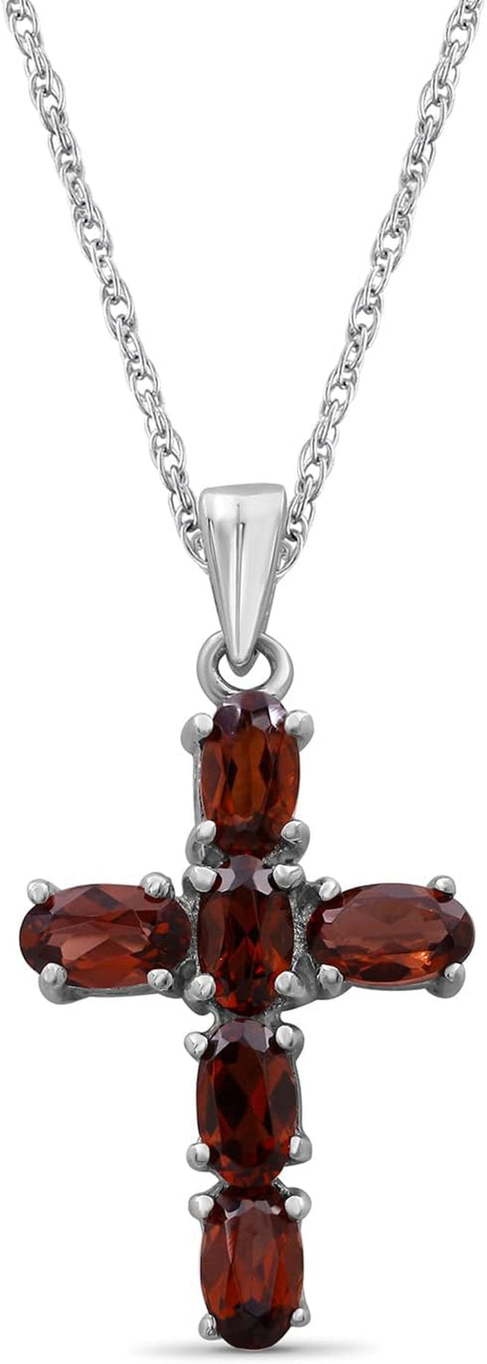 Silver Cross Necklaces for Women –Silver Cross Necklace for Women over .925 Sterling Silver Cross – Garnet Necklace – Hypoallergenic Cross Pendant