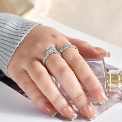 Newshe Vintage Wedding Ring Sets  Engagement Rings for Women Princess Cut AAAAA CZ 925 Sterling Silver Jewelry Gift Sz 4-13