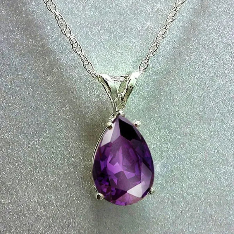Elegant Bridal Clavicle Necklace Teardrop Amethyst Necklace for Women Engagement Wedding Jewelry