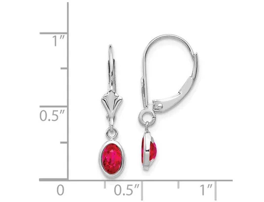 1.25 Carat (Ctw) Leverback Ruby Dangle Earrings in 14K White Gold