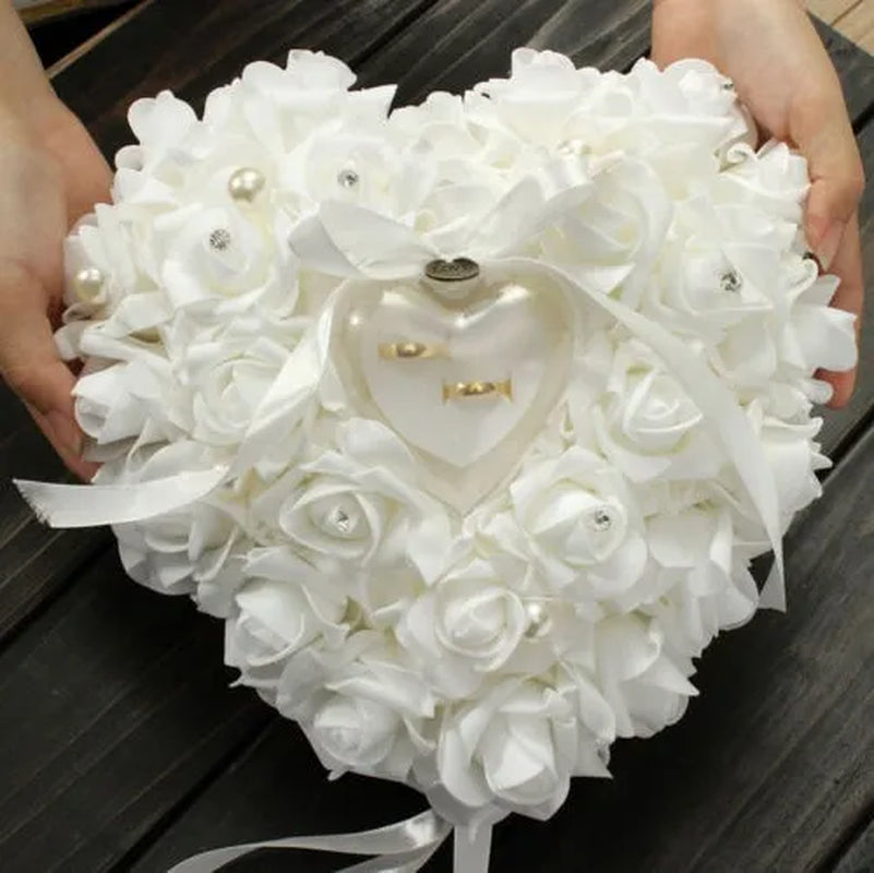 Wedding Favors Rose Heart Shaped Design Ring Box Pillow Cushion Case Holder Gift
