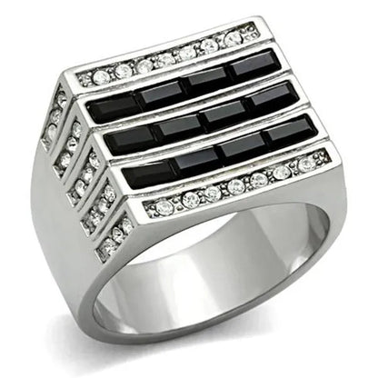 Men's 3.5 Ct Black & Clear Faux Diamond Silver Stainless Steel Ring Sizes 8-13
