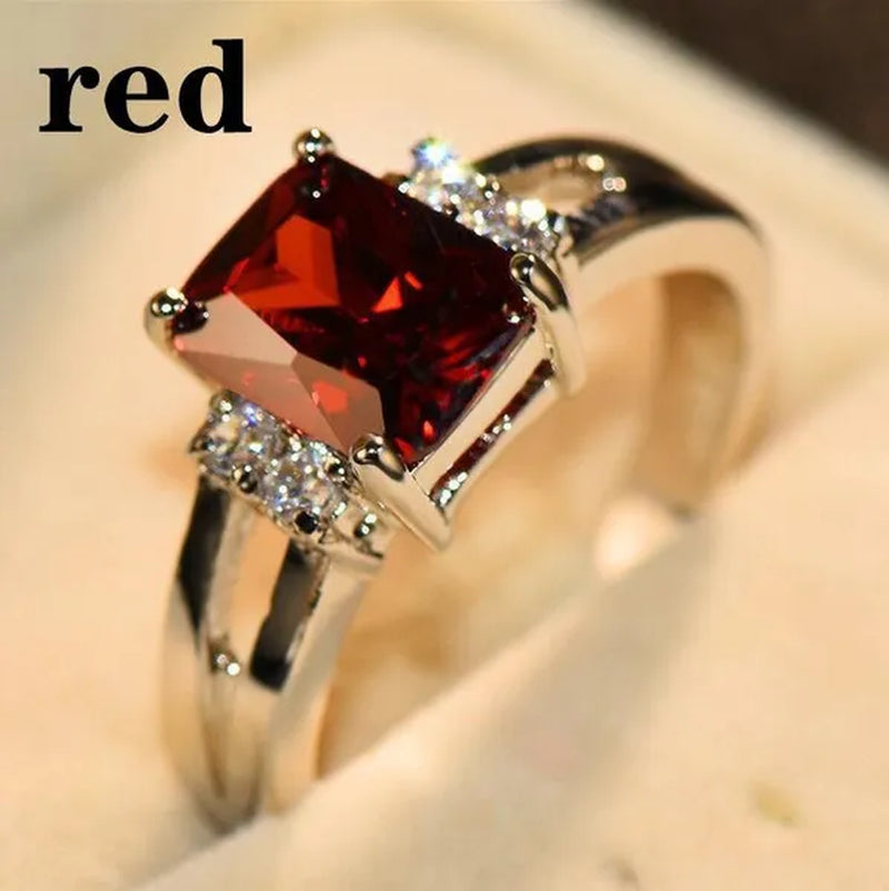 Jewelry Women 925 Silver Plated Amethyst / Red / Blue / Black Engagement Ring Size 6-11 (Choice Color and Size )