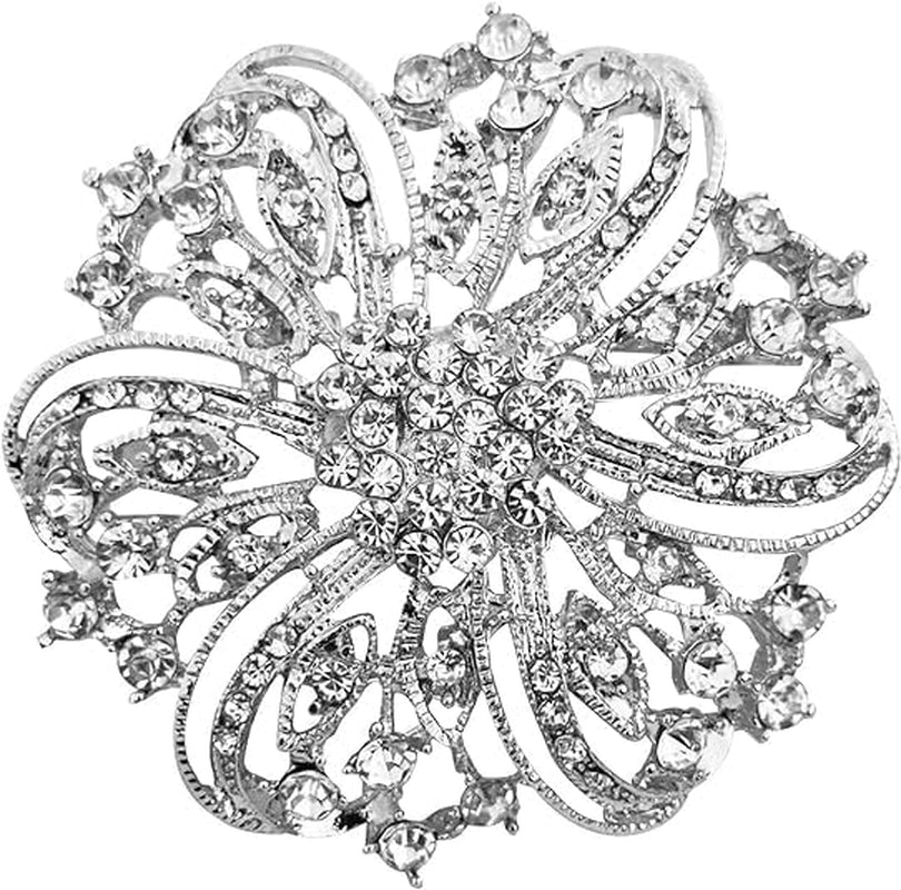 Crystal Rhinestone Flower Brooch - Silver Twisted Petals - DIY Wedding Bridal Bouquet & Bridesmaid Brooch Pins
