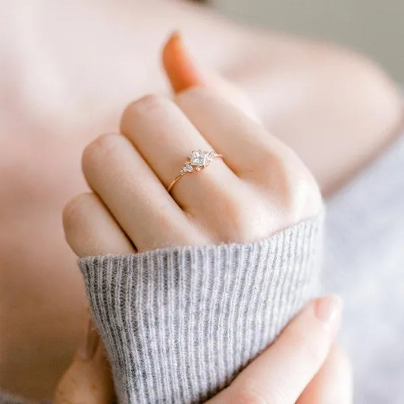 Square Diamond Rings Cross Border 14K Gold Plated Engagement Ring Pinky/Little Finger Ring Jewellery