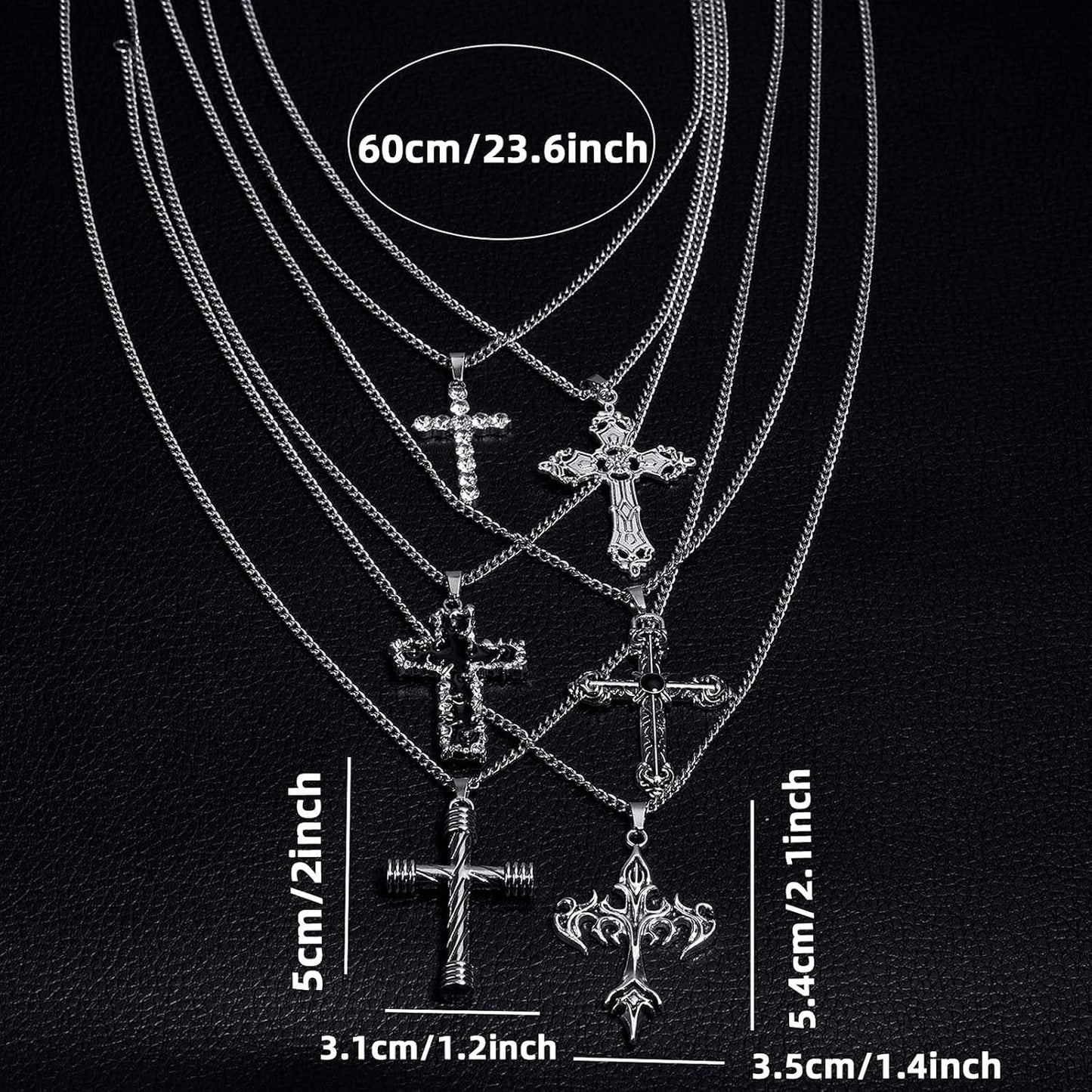 6PCS Cross Pendant Necklace Set for Men – Gothic Cross Necklace Jewelry Accessory, 23.6 Inches Chain