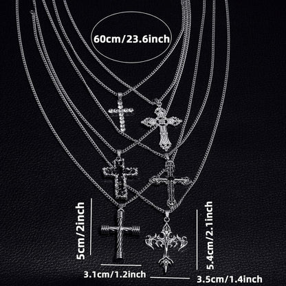 6PCS Cross Pendant Necklace Set for Men – Gothic Cross Necklace Jewelry Accessory, 23.6 Inches Chain