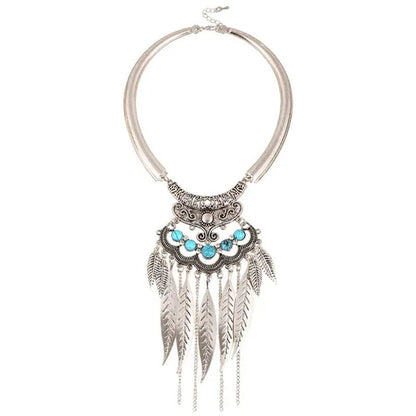 Bohemian Gypsy Ethnic Choker Collar Vintage Leaf Tassel  Maxi Statement Pendant Necklace Jewelry
