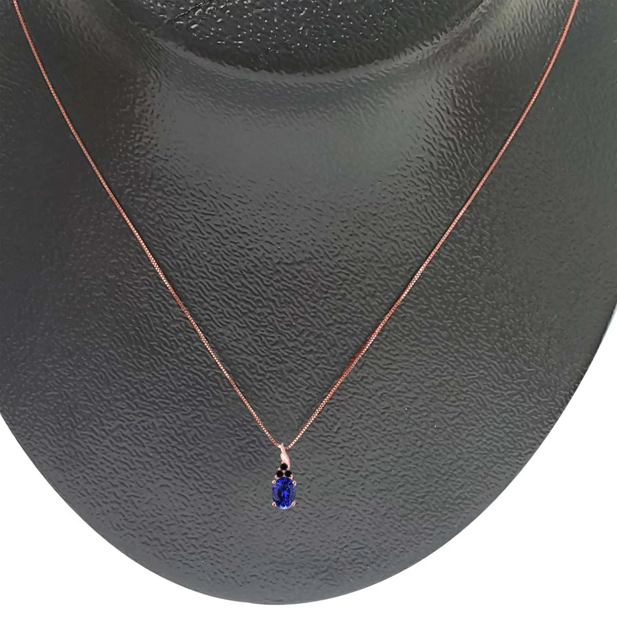Tanzanite & Black Diamond Pendant Necklace for Women | 14K Rose White & Yellow Gold 1.36 Carat 4 Stone Oval Shape Prong Setting 18 Silver Box Chain Necklace