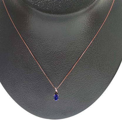 Tanzanite & Black Diamond Pendant Necklace for Women | 14K Rose White & Yellow Gold 1.36 Carat 4 Stone Oval Shape Prong Setting 18 Silver Box Chain Necklace