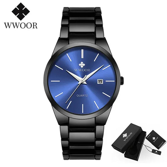 relojes hombre 2020 WWOOR Gold Watch Men Luxury Mens Quartz Wristwatch Business Watch Stainless Steel Waterproof Auto Date Clock with gift box