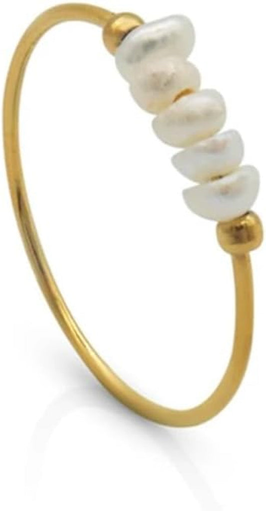Dainty Minimalistic Freshwater Pearl Ring 316L Stainless Steel PVD Gold Plated