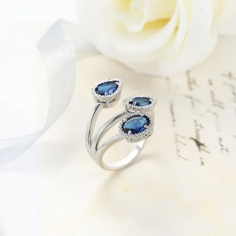 Fashion handpiece blue zirconium jewelry opening ring 925 sterling silver sapphire rings for women New Model Fashion Jewelry Zircon Elliptical Shape Rings Wedding Jewelry Engagement Diamond Rings