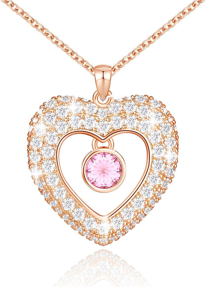 Birthstone Necklaces for Women & Girls, Love Heart Pendant Necklace Chains Jewelry Gifts, 5A Zirconia I Love You Necklace, Anniversary Birthday 2023 Gifts for Wife/Girlfriend/Her