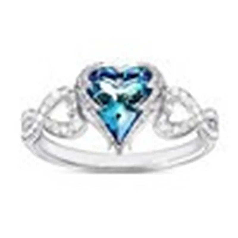 Luxury Exquisite Ring Fashion Jewelry Ladies Angel Wings Women's Ring Simple and Versatile Creative Ocean Heart Crystal Ring Female Sapphire Diamond Ring Wedding Bridal Engagement Ring Anniversary Party Christmas Gift Ring Ladies Jewelry Size US5-11