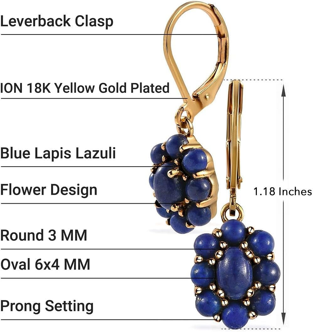 Shop LC Blue Lapis Lazuli Flower Dangle Earrings for Women 18K Yellow Gold Plated Jewelry Ct 3.60 Birthday Gifts for Women