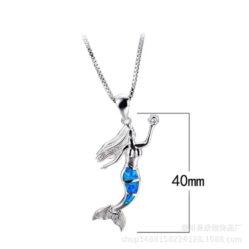 Heat! New Fashion Mermaid Fire Opal 925 Silver Pendant Necklace Bridal Personality Glamour Wedding Jewelry  5 colors
