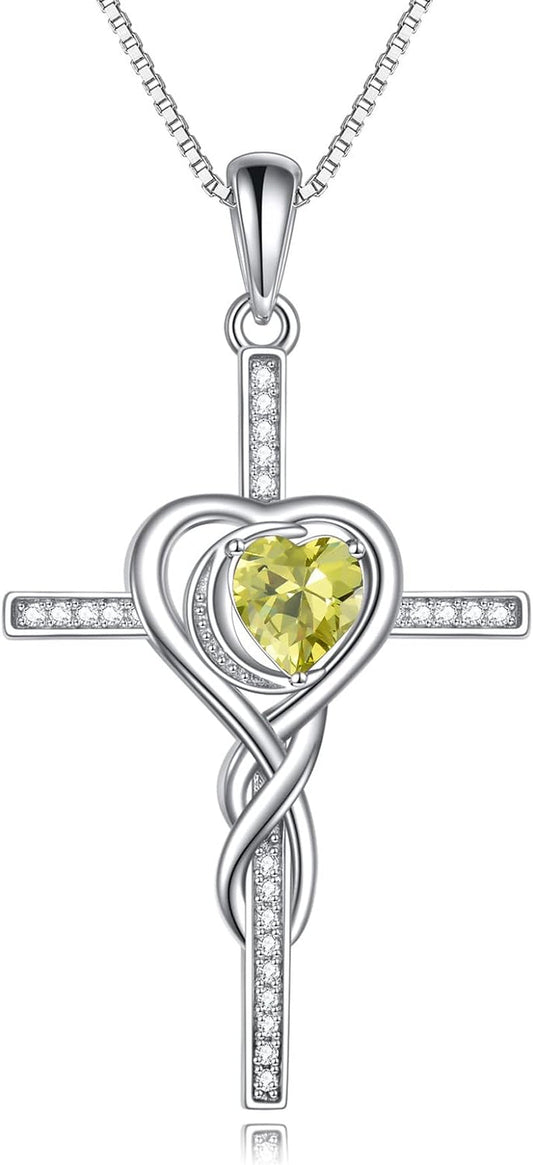 Mothers Day Necklace Cross Necklaces for Women Infinity Pendant Sterling Silver Religious Jewelry Pendant Necklace with Birthstone Moon Necklace with Heart Crystal Birthday Gifts for Women Girls