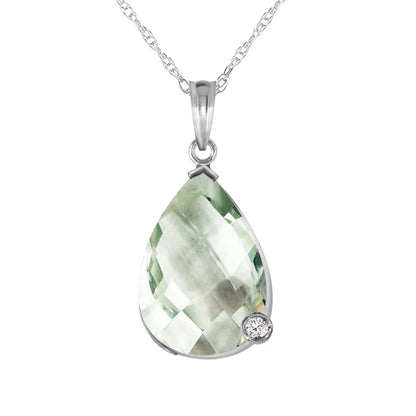 5.04 CT 14K 24" White Gold Necklace Natural Briolette Checkerboard Cut Green Amethyst and Diamond Pendant