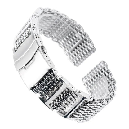 20/22/24mm Silver Stainless Steel Bracelet Shark Mesh Watch Band Men Wrist Strap Bracelet
