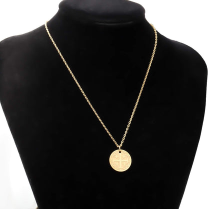 Jerusalem Crusaders Cross Disc Pendant Necklace Religious Jewelry Baptism Gift for Protection