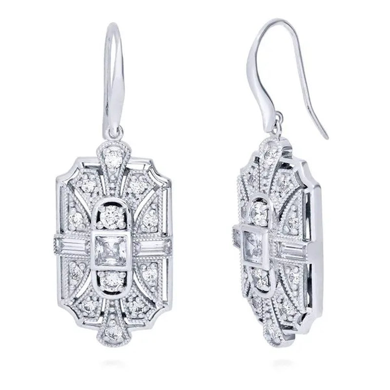 Fashion 925 Silver Crystal Cubic Zirconia Dangle Earring CZ Art Deco Hoop Earrings Diamond Gemstone CZ Charm Bridal Wedding Engagement Jewelry Gift