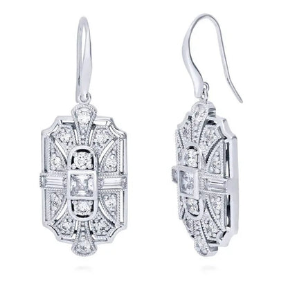 Fashion 925 Silver Crystal Cubic Zirconia Dangle Earring CZ Art Deco Hoop Earrings Diamond Gemstone CZ Charm Bridal Wedding Engagement Jewelry Gift