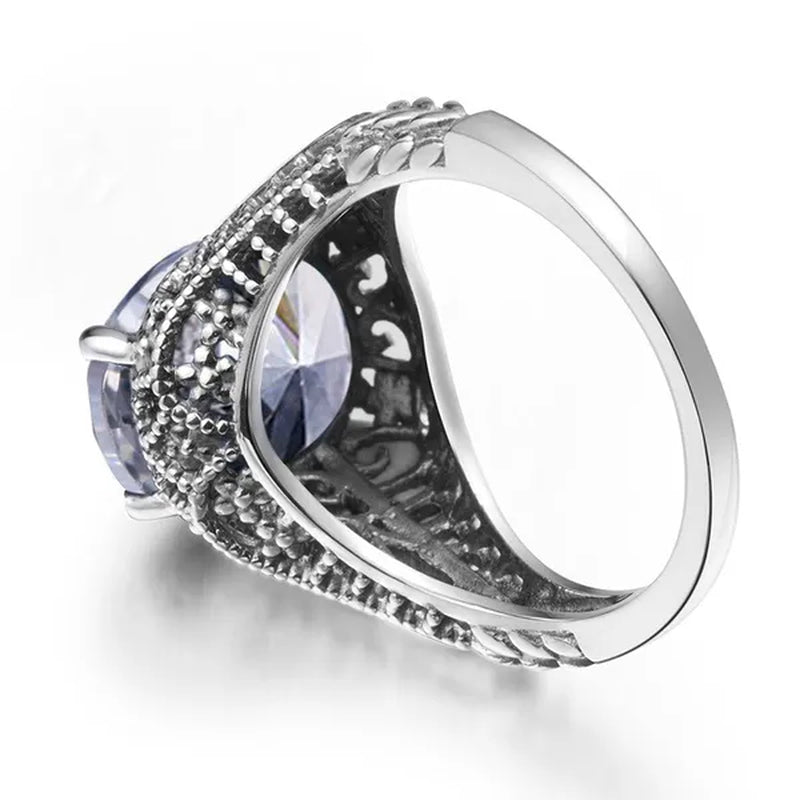 Edward Antique Semi-Precious Stone Wedding Rings for Women Solid 925 Sterling Silver Created Zircon Crystals Rings Female Anel