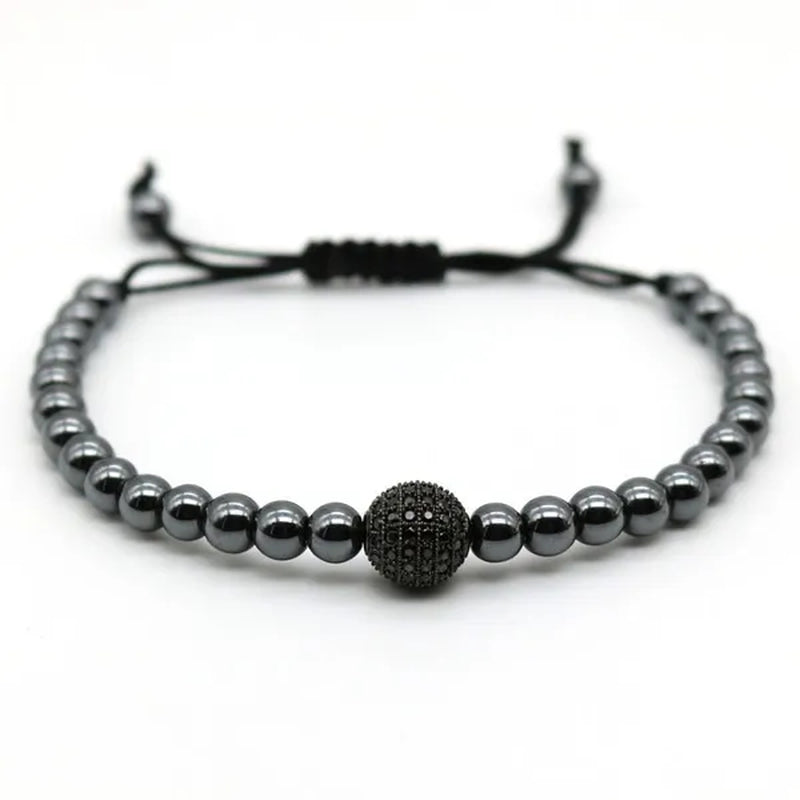 Fashion Gold Plated and Silver Plating Micro Pave CZ Zircon Stone Beads 1 Disco Ball Macrame Men Bracelet