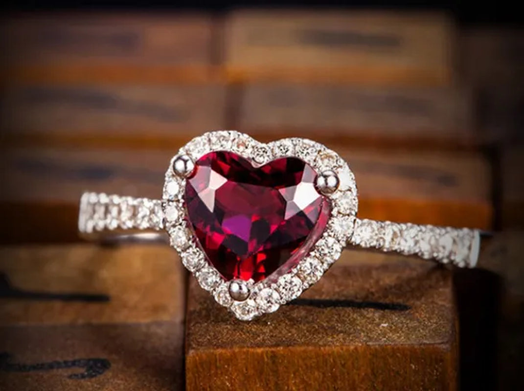 Jewelry Silver Gem Ruby Wedding Bride Birthstone Engagement Ring Gift