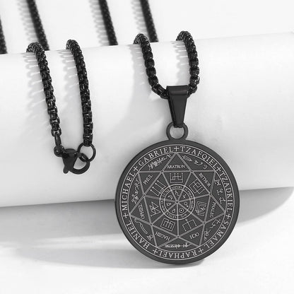 Seven Archangels Pendant Necklace for Men Women Protection Amulet Archangel Michael Coin Pendant Necklace Gabriel Uriel Spiritual Stainless Steel Medal Necklace 24 Inches