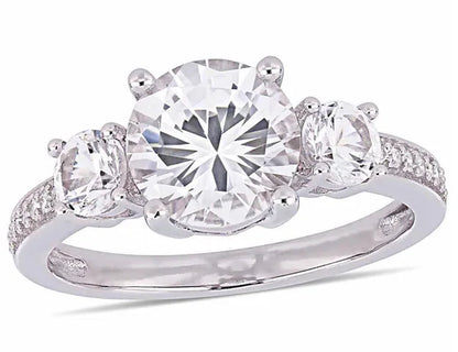 3.00 Carat (Ctw) Lab-Created White Sapphire Ring in 10K White Gold with Diamonds